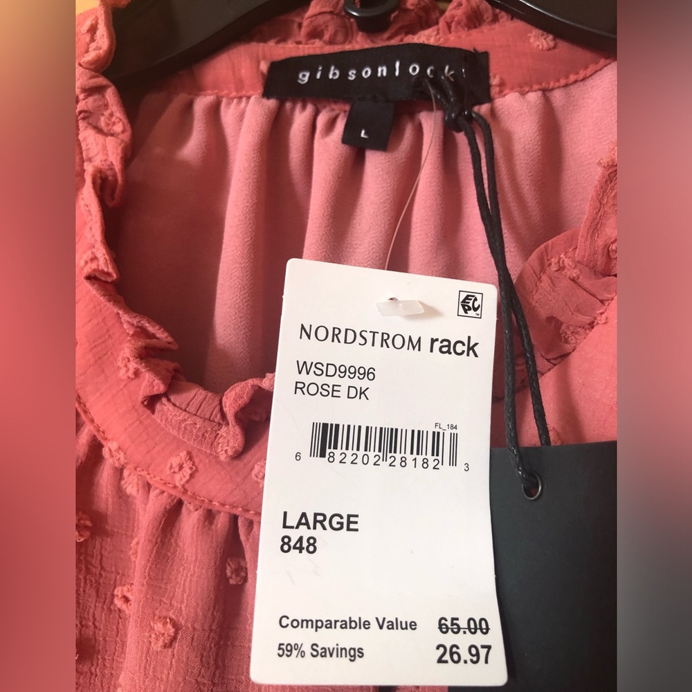 GIBSONLOOK NWT SALMON COLOR BLOUSE WITH LINING , SHORT SLEEVES SIZE LARGE - Picture 2 of 7